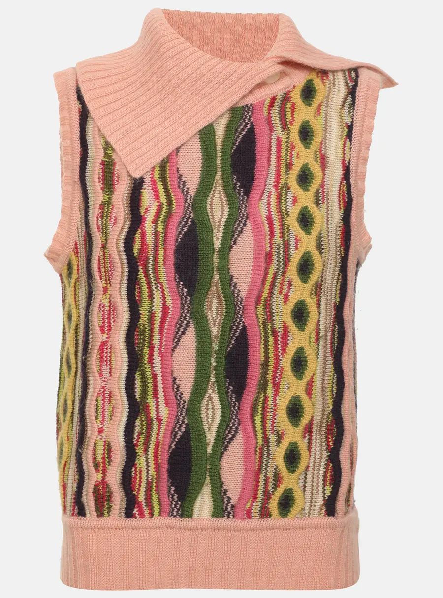 Missoni Multicolor Wool Blend Knit Asymmetric Collared Vest S