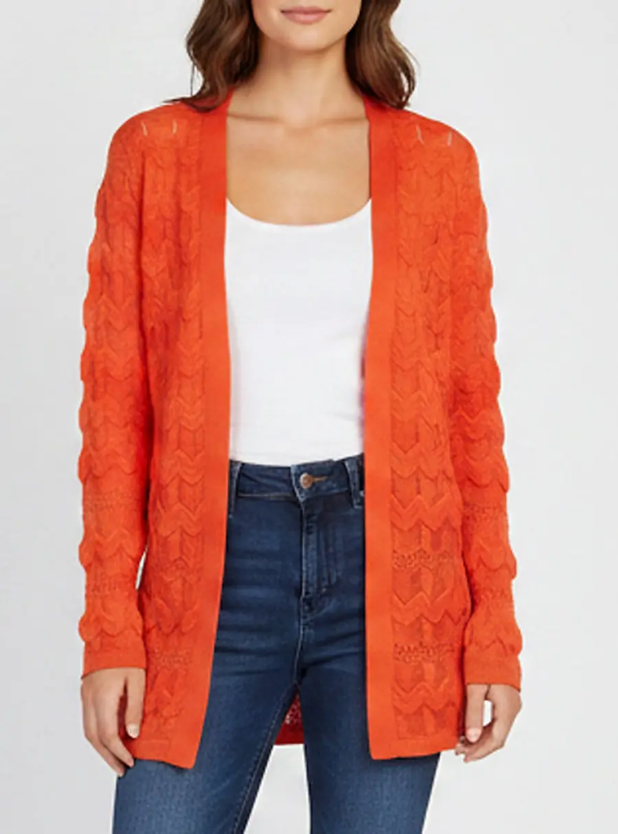 M Missoni Orange Chevron Knit Open Front Cardigan M