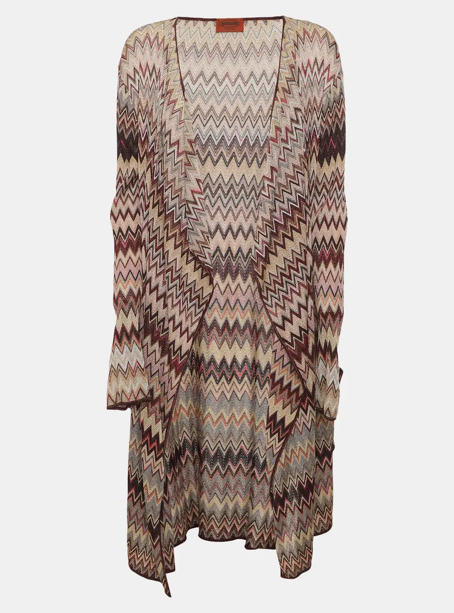 Missoni Multicolor Chevron Patterned Lurex Knit Waterfall Cardigan M