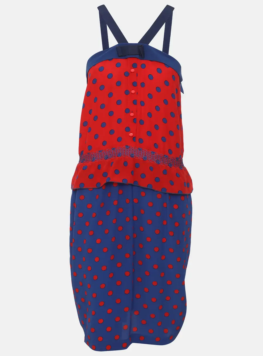 M Missoni Red/Blue Polka Dot Crepe Sleeveless Knee Length Dress L