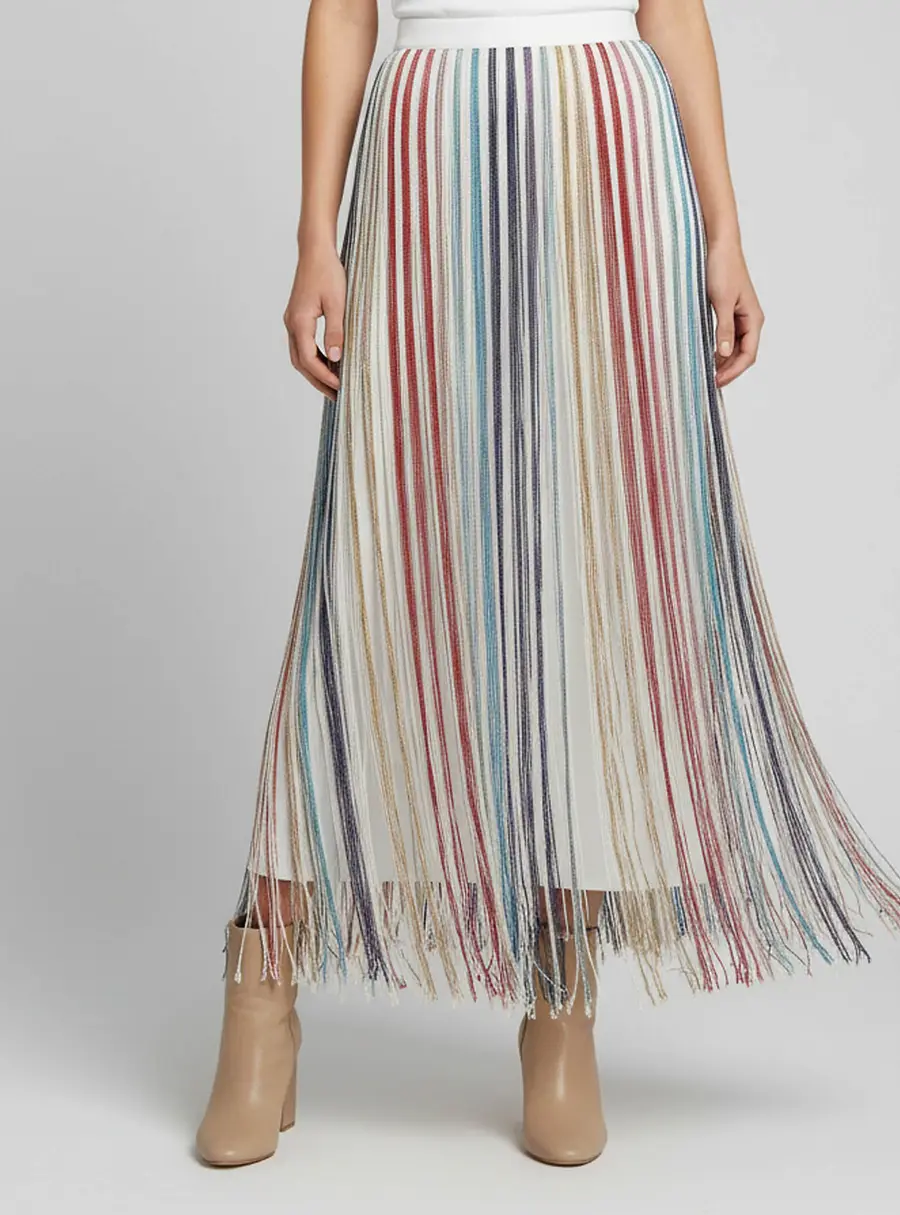 Missoni Multicolor Lurex Knit Fringes Sheer Maxi Skirt S