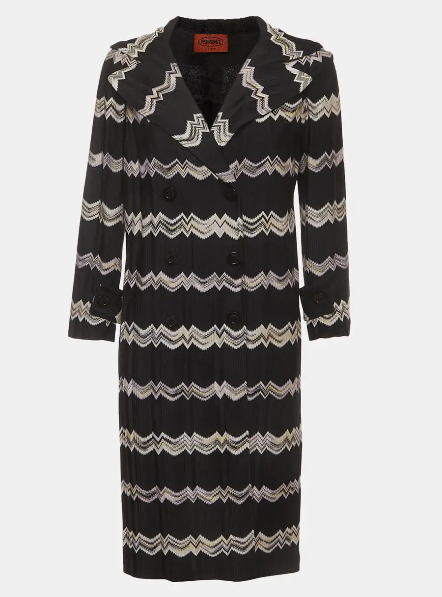 Missoni Black Chevron Knit Double Breasted Long Coat S