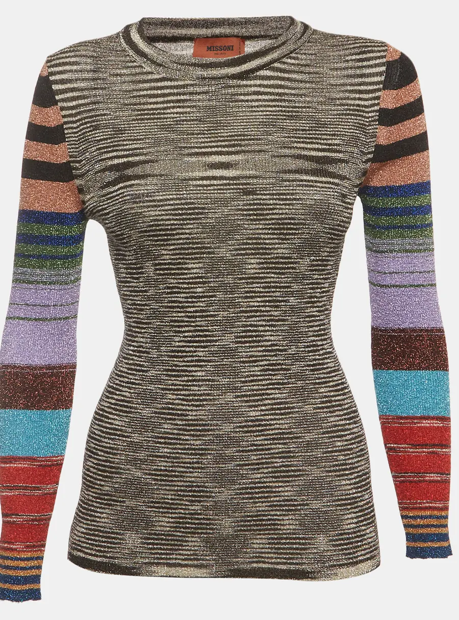 Missoni Multicolor Lurex Knit Long Sleeve Top XL