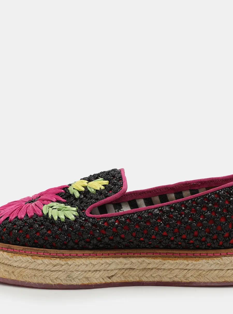 Missoni Multicolor Woven Raffia Floral Detail Platform Espadrille Smoking Slippers Size 35