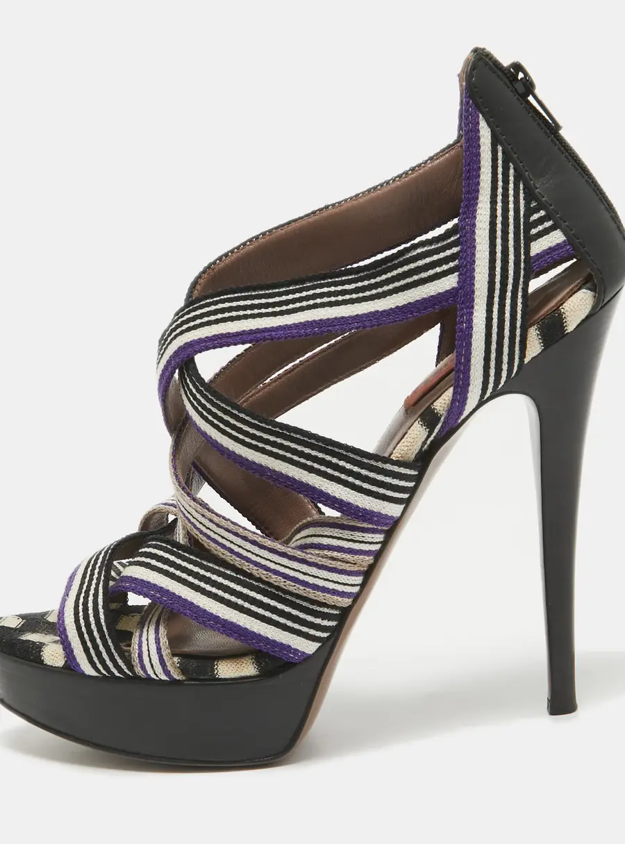 Missoni Multicolor Canvas and Leather Ankle Strap Sandals Size 40