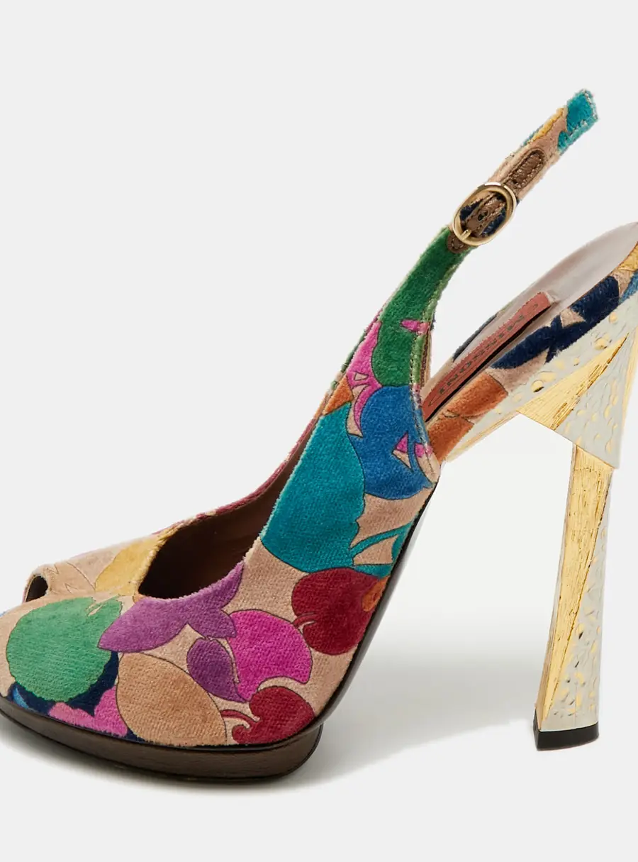 Missoni Multicolor Velvet Peep Toe Slingback Sandals Size 39.5