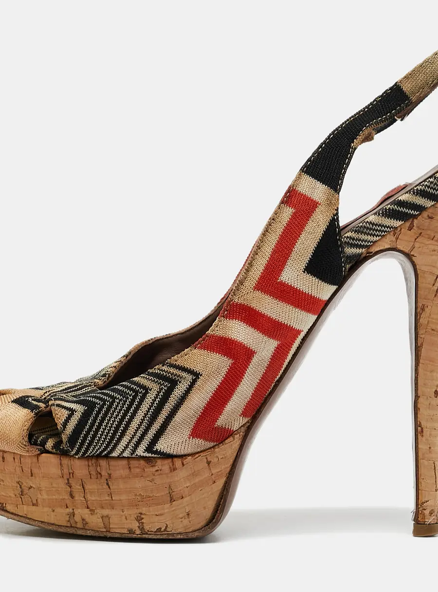 Missoni Multicolor Knit Fabric Platform  Slingback Sandals Size 36