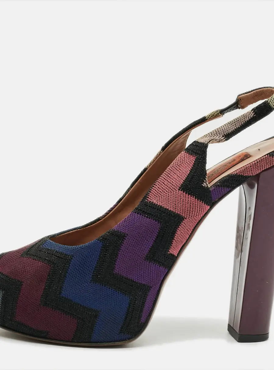 Missoni Size 39 Multicolor Knit Fabric Slingback Sandals