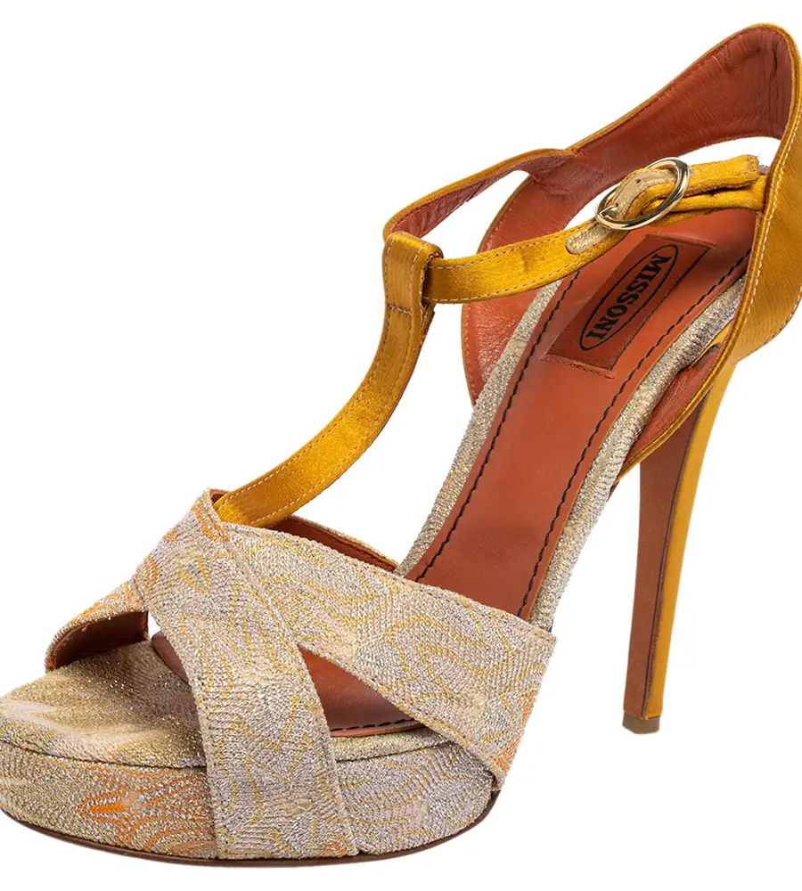 Missoni Multicolor Knit Fabric and Satin T-Strap Platform Sandals Size 40