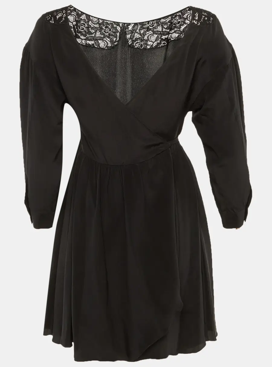 Miu Miu Black Silk Lace Detail Wrap Around Mini Dress XS
