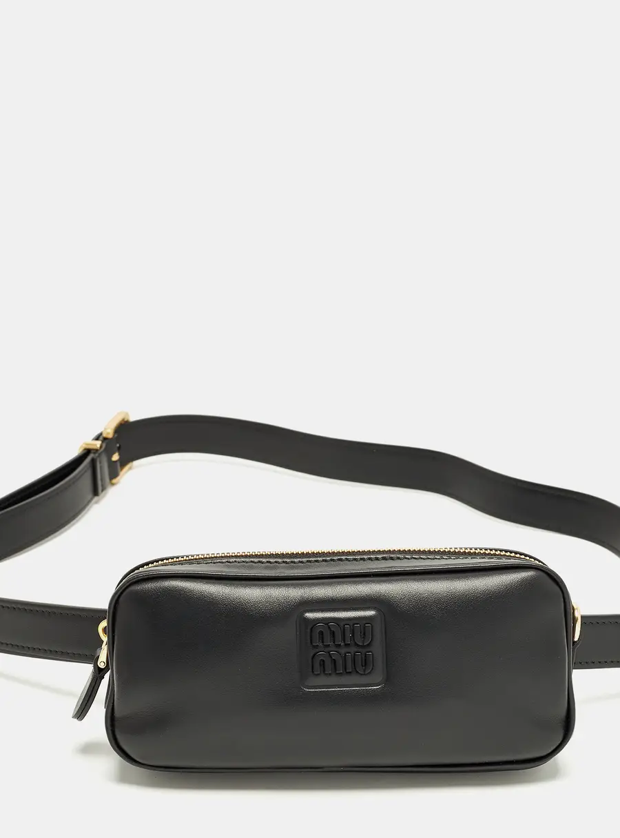 Miu Miu Logo Black Mini Leather Belt Bag