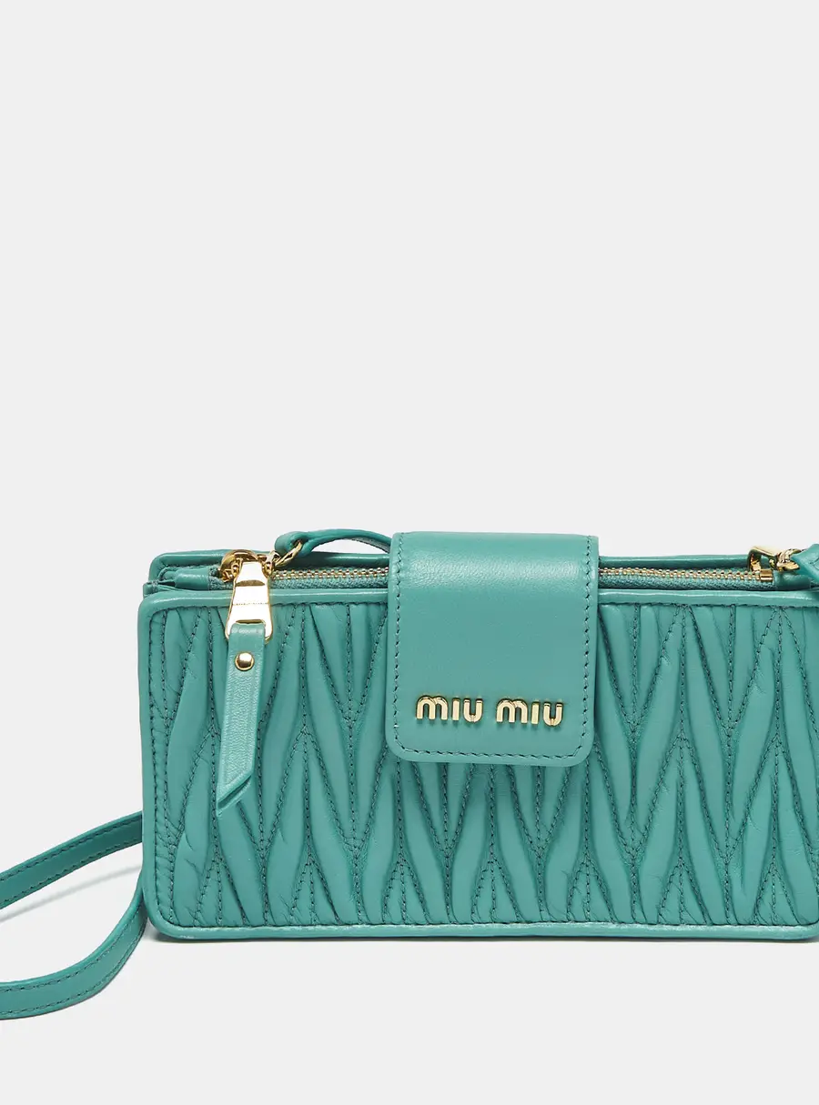 Miu Miu Green Matelass&eacute; Leather Phone Crossbody Bag
