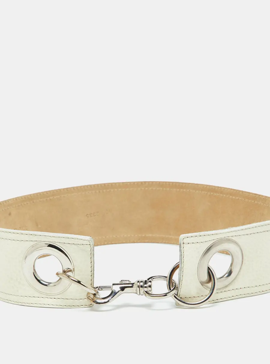 Miu Miu Off White Leather Buckle Waist Belt 85CM