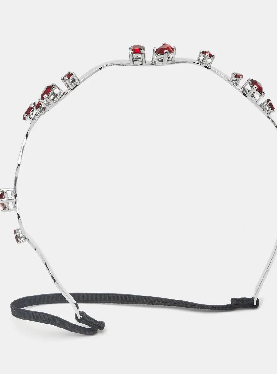 Miu Miu Red Crystals Silver Tone Head Band