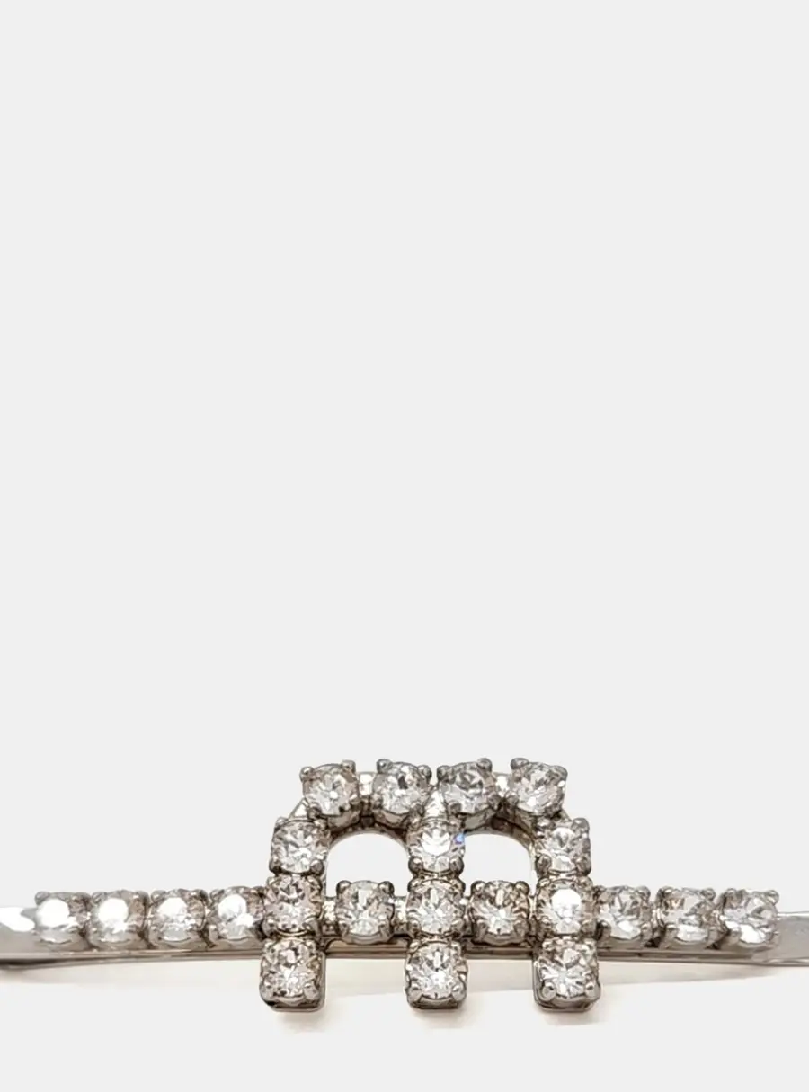 Miu Miu Logo Silver Crystal Hairpin