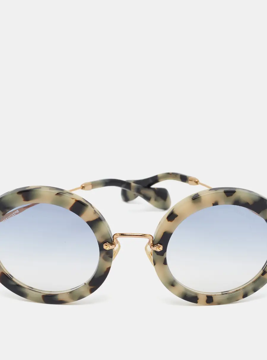 Miu Miu Tortoise Light Blue Gradient SMU 13N Frame Round Sunglasses