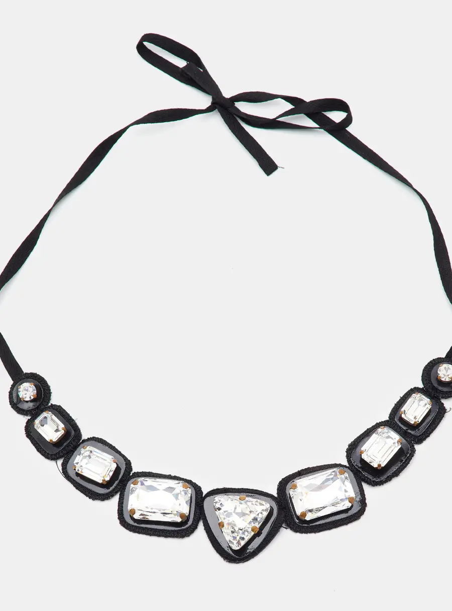 Miu Miu Crystal Fabric Gold Tone Choker Necklace