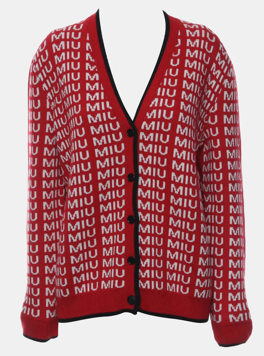 Miu Miu Red Wool Logo Knitted Cardigan M