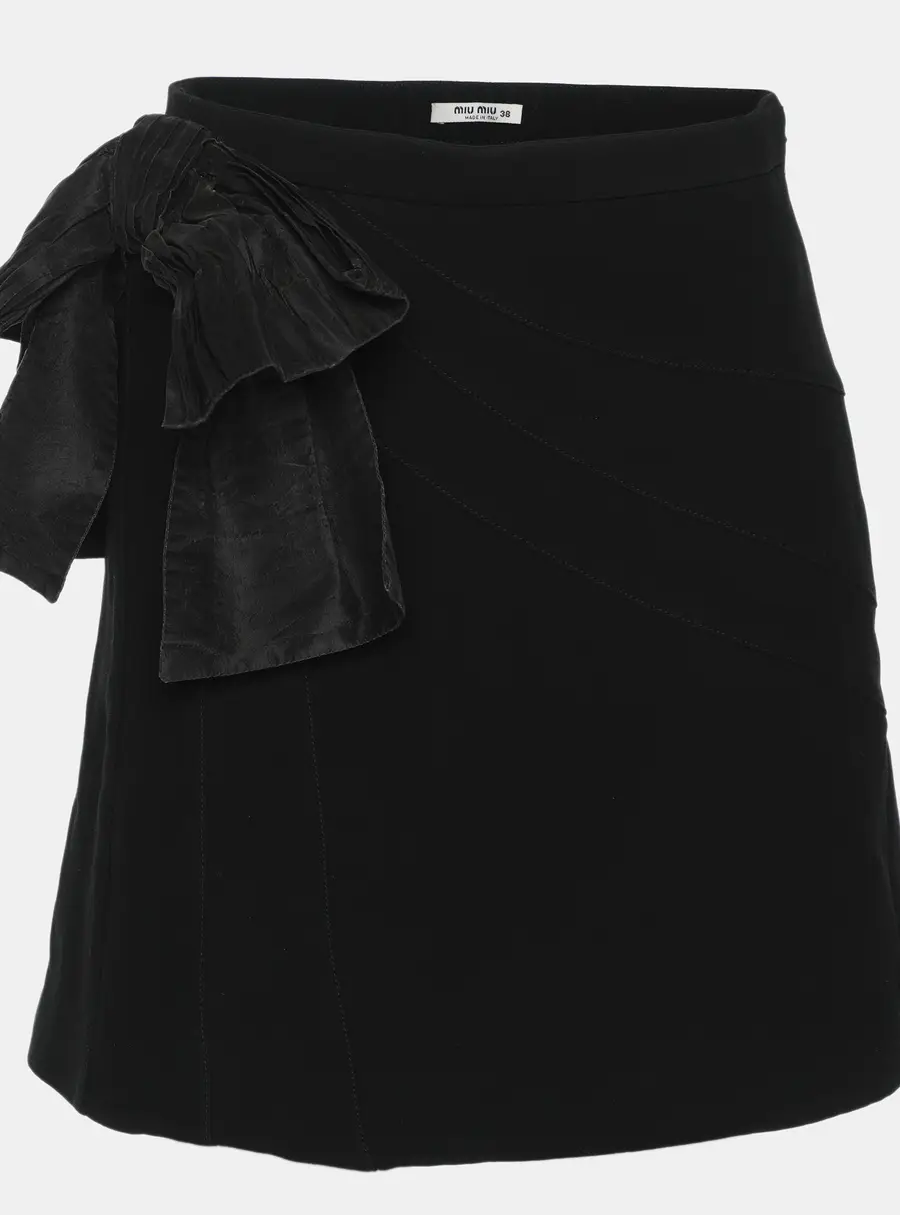 Miu Miu Black Crepe Bow Mini Skirt S