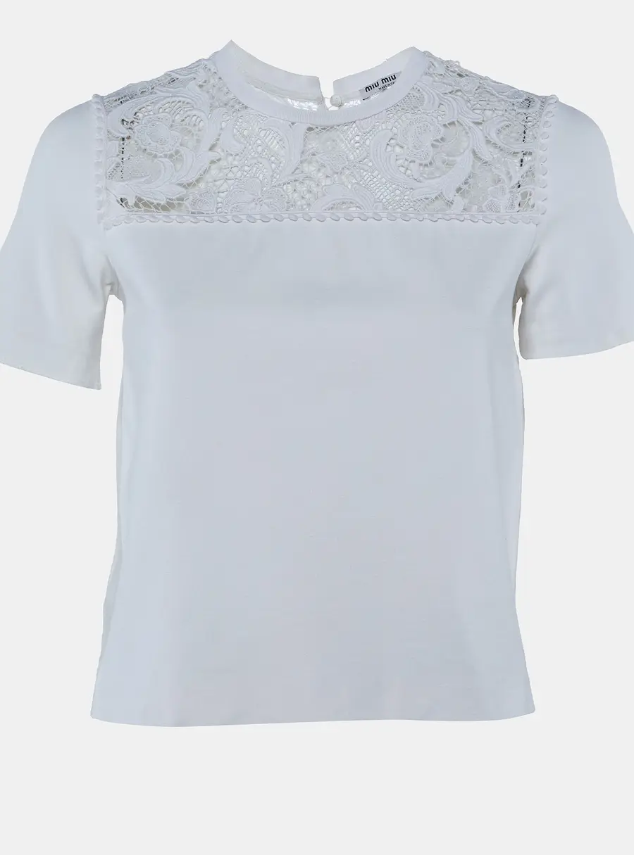 Miu Miu White Knit & Lace Top S