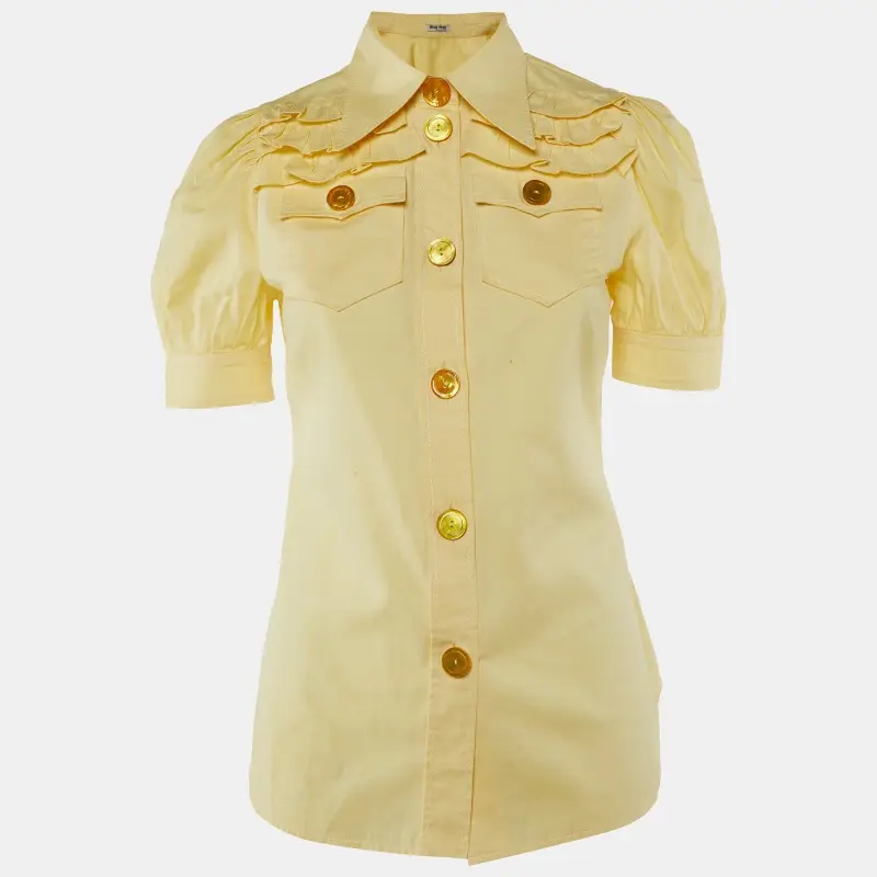 Miu Miu Yellow Cotton Ruffled Button Front Shirt XS