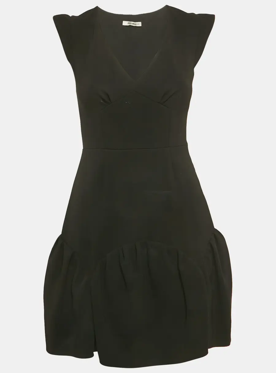 Miu Miu Black Crepe Flounce Mini Dress S