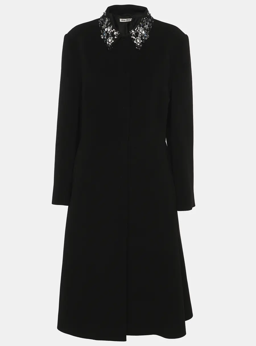 Miu Miu Black Crepe Crystal Embellshed Coat M