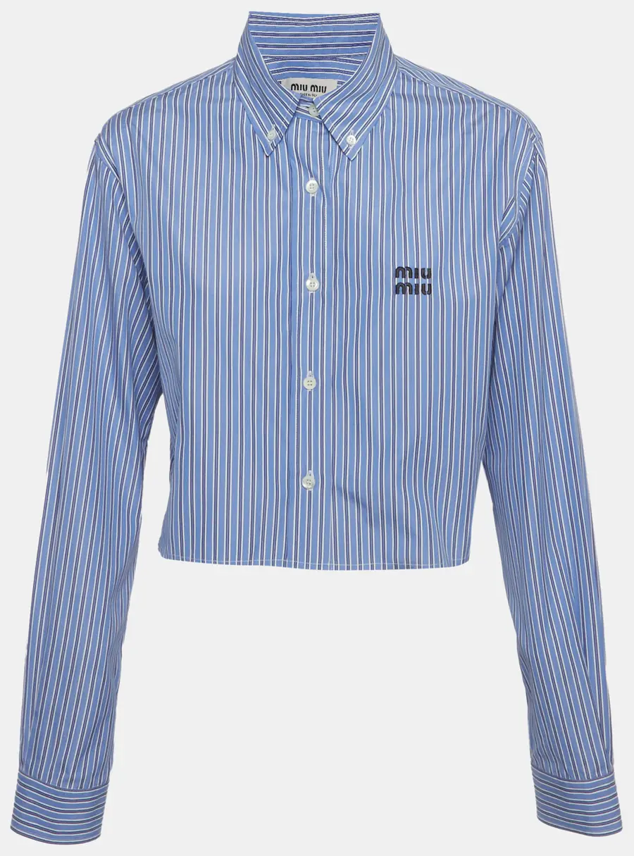 Miu Miu Blue Striped Cotton Cropped Shirt S