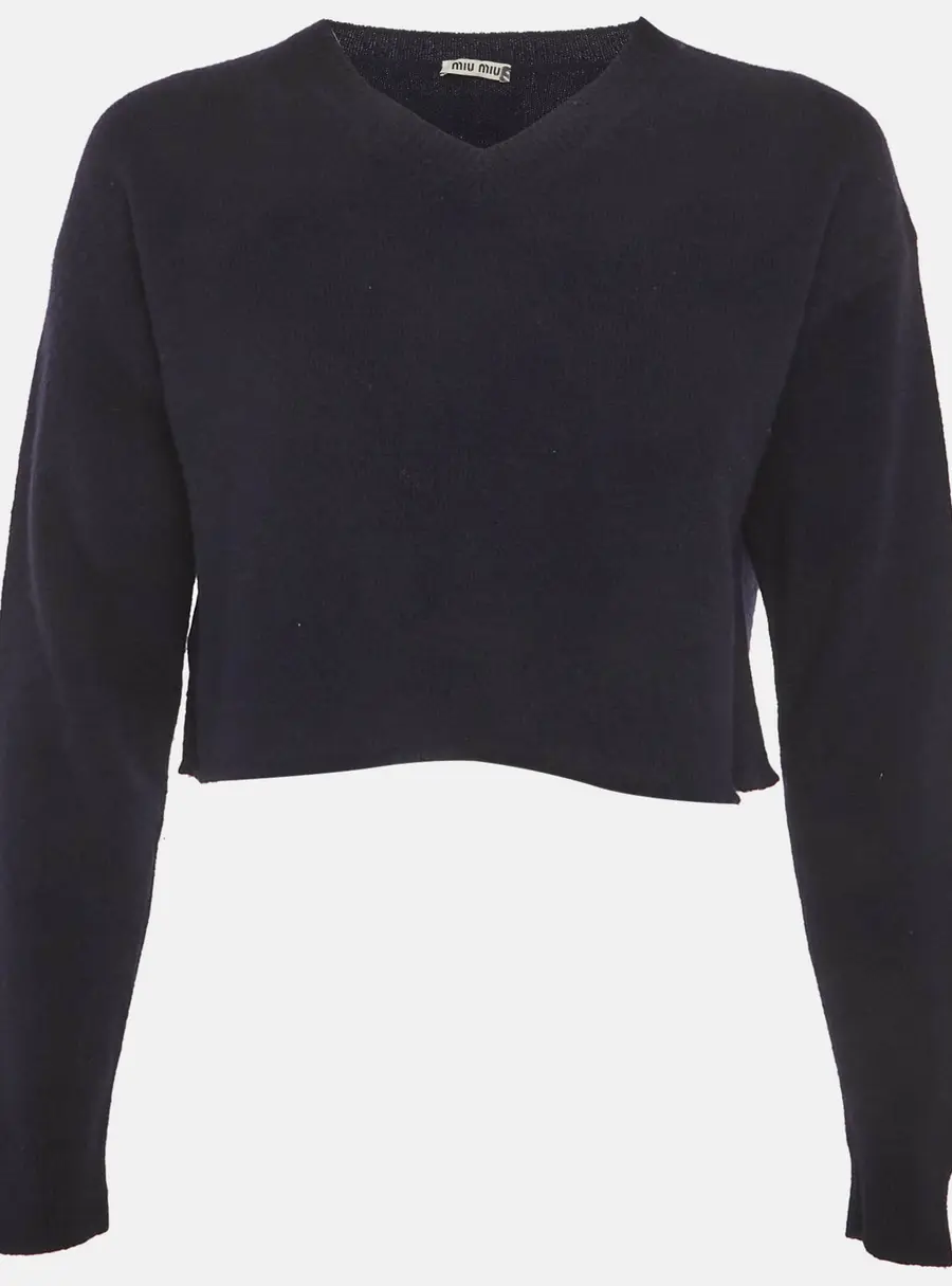 Miu Miu Navy Blue Wool Cropped Sweater S