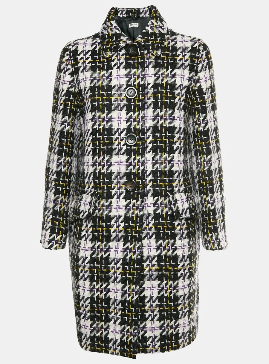 Miu Miu Black/White Houndstooth Wool Coat S