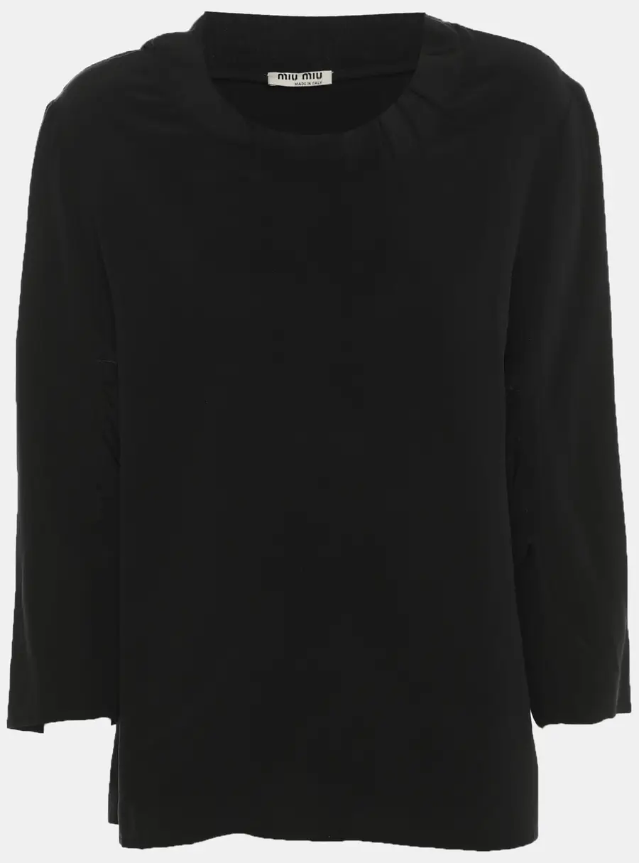 Miu Miu Black Crepe Ruffled Long Sleeve Top M