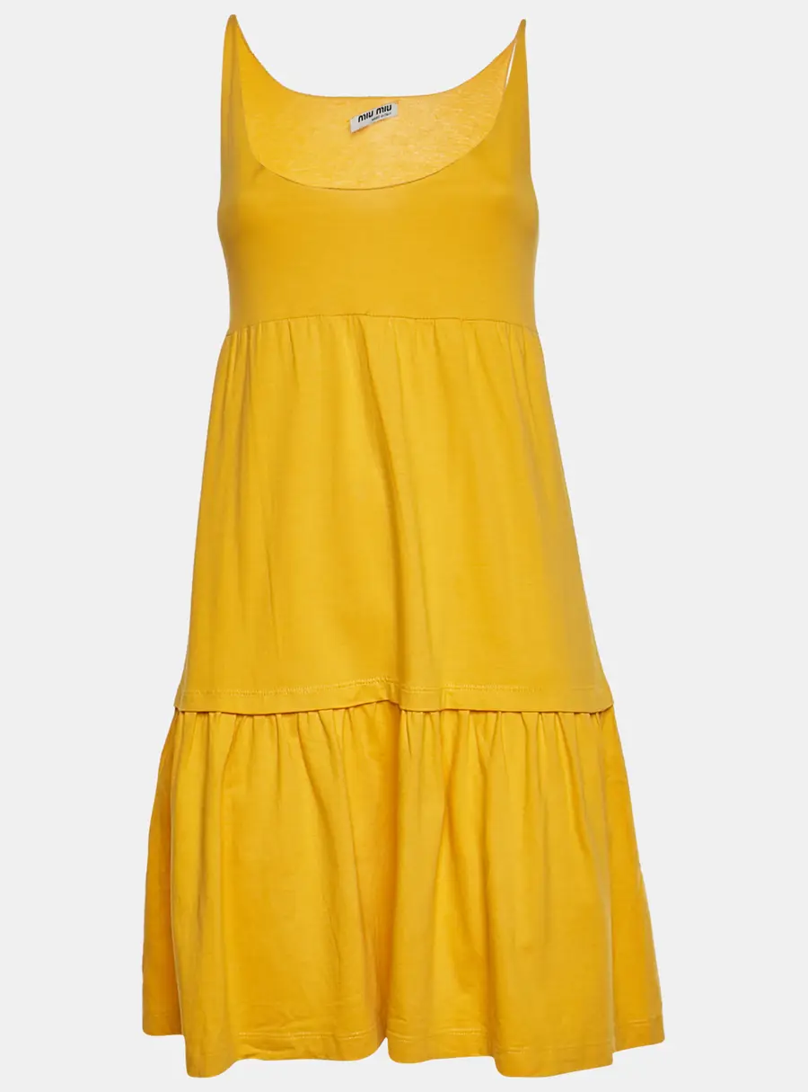 Miu Miu Yellow Cotton Knit Tiered Sleeveless Mini Dress XS