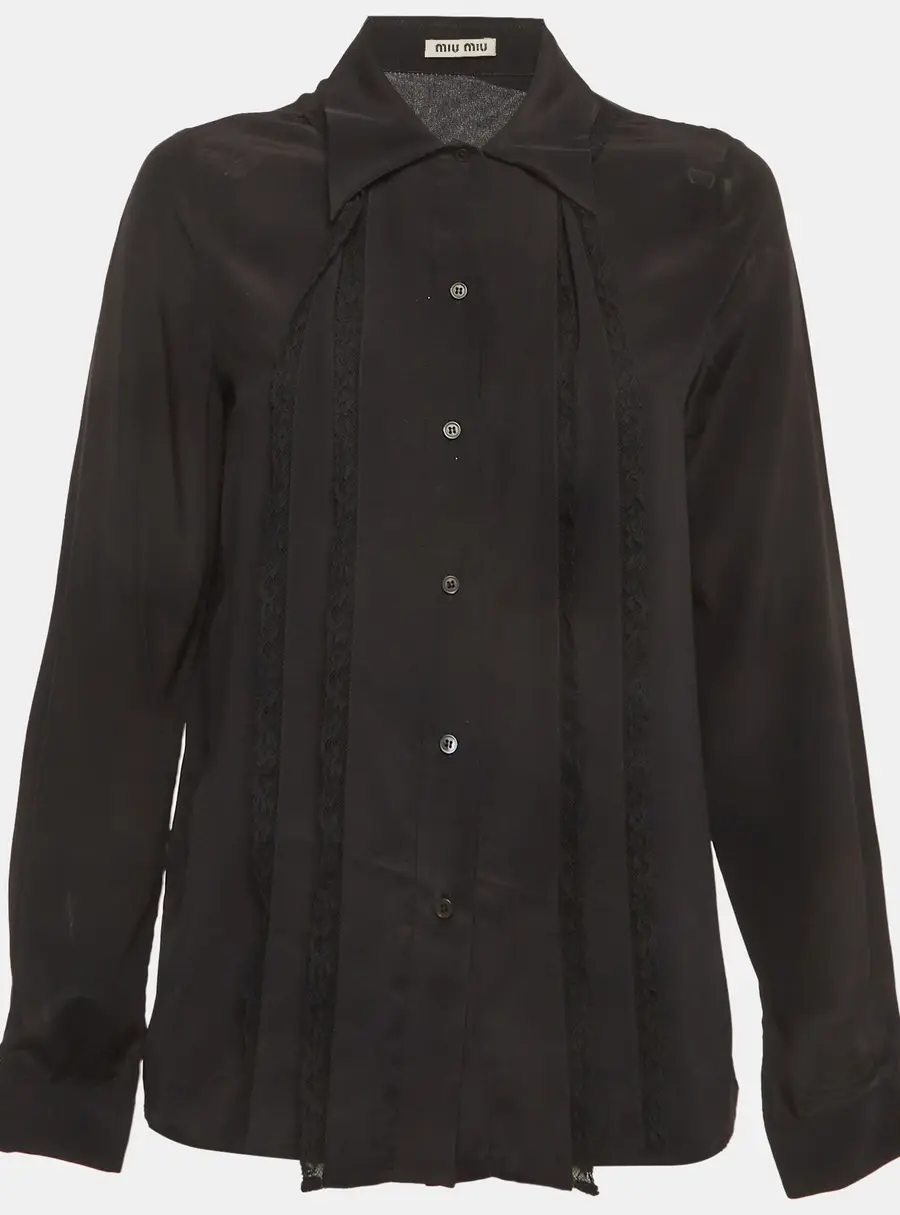 Miu Miu Black Lace Trim Silk Shirt S