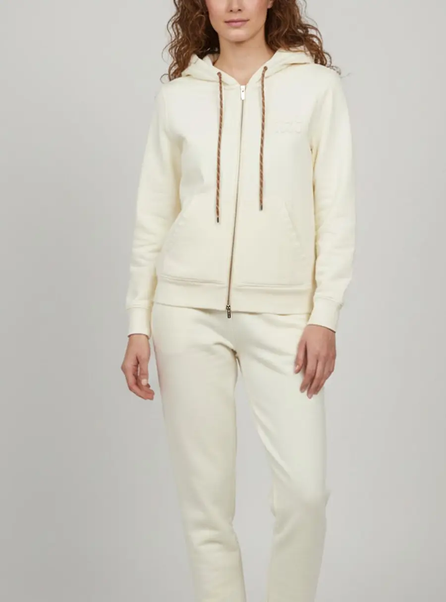 Miu Miu Beige Logo Applique Cotton Knit Zip Up Hoodie S