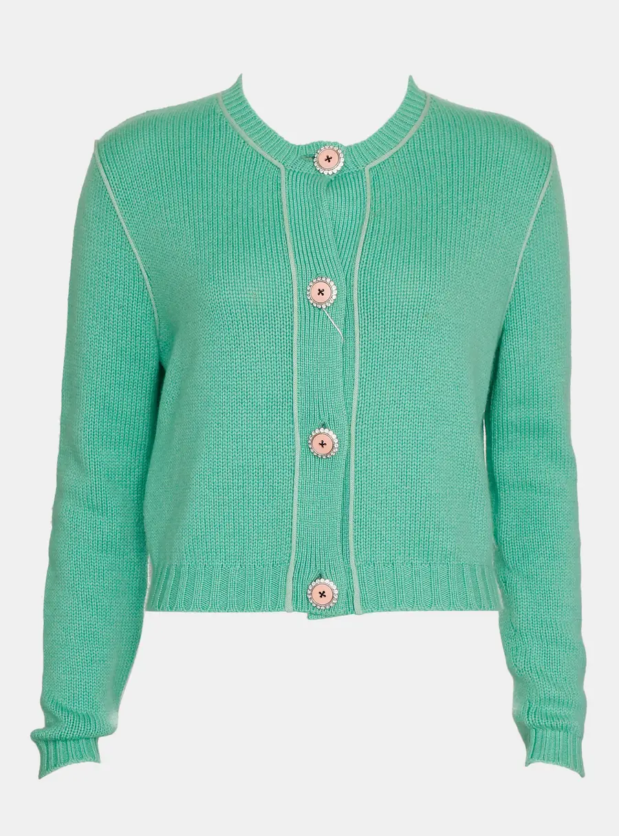Miu Miu Green Embellished Cashmere Cardigan IT 40