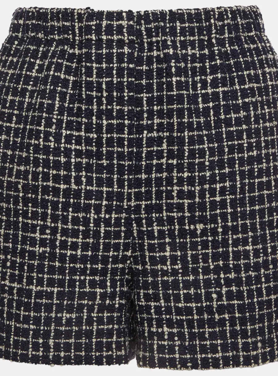 Miu Miu Navy Blue Checked Tweed High Waist Shorts S