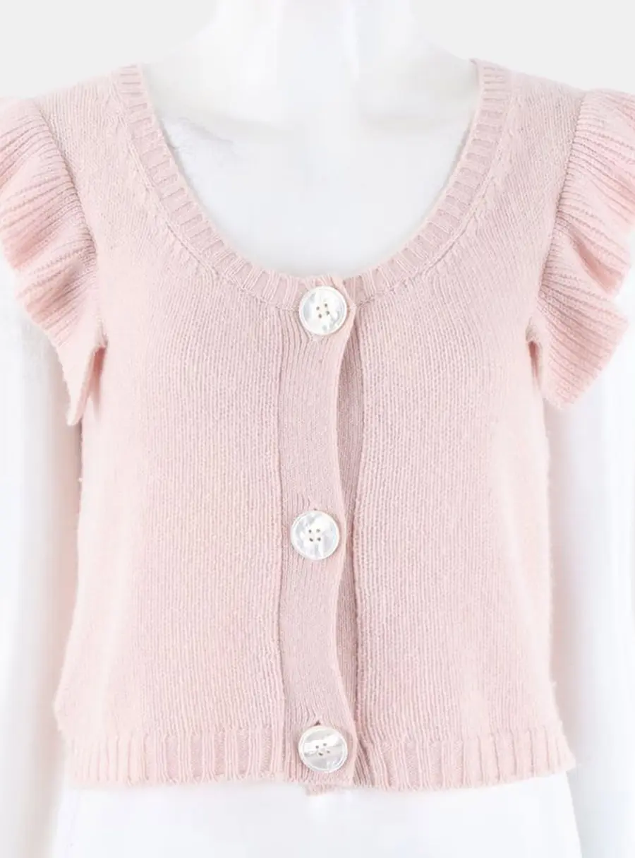 Miu Miu Pink Cashmere Buttoned Flutter Sleeve Vest Size S