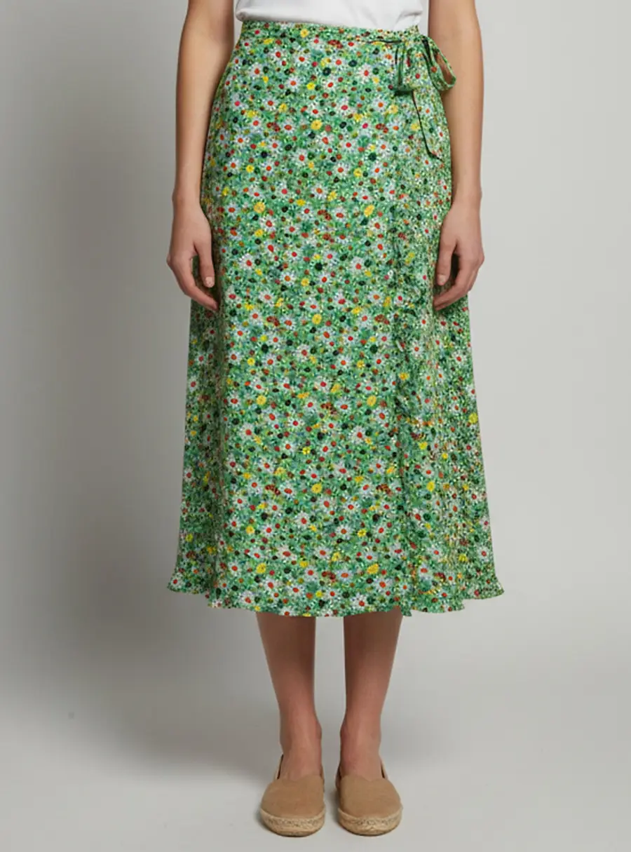 Miu Miu Green Botanical Marocain Crepe Midi Skirt M