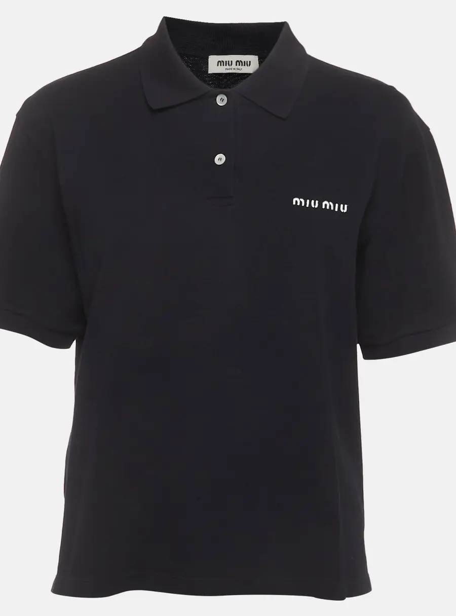 Miu Miu Navy Blue Logo Embroidered Piqu&eacute; Knit Polo T-Shirt M