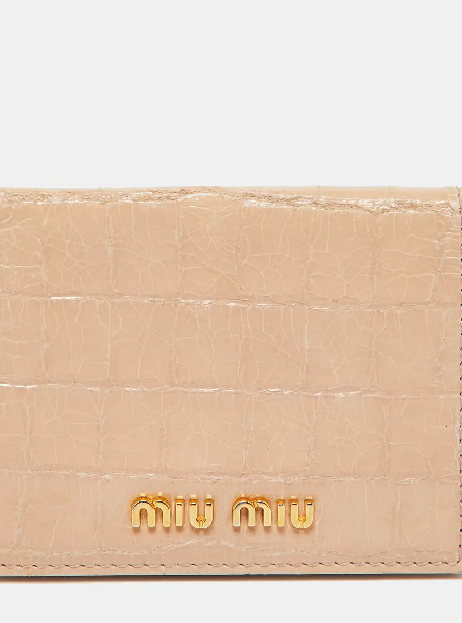 Miu Miu Beige Croc Embossed Leather Card Holder