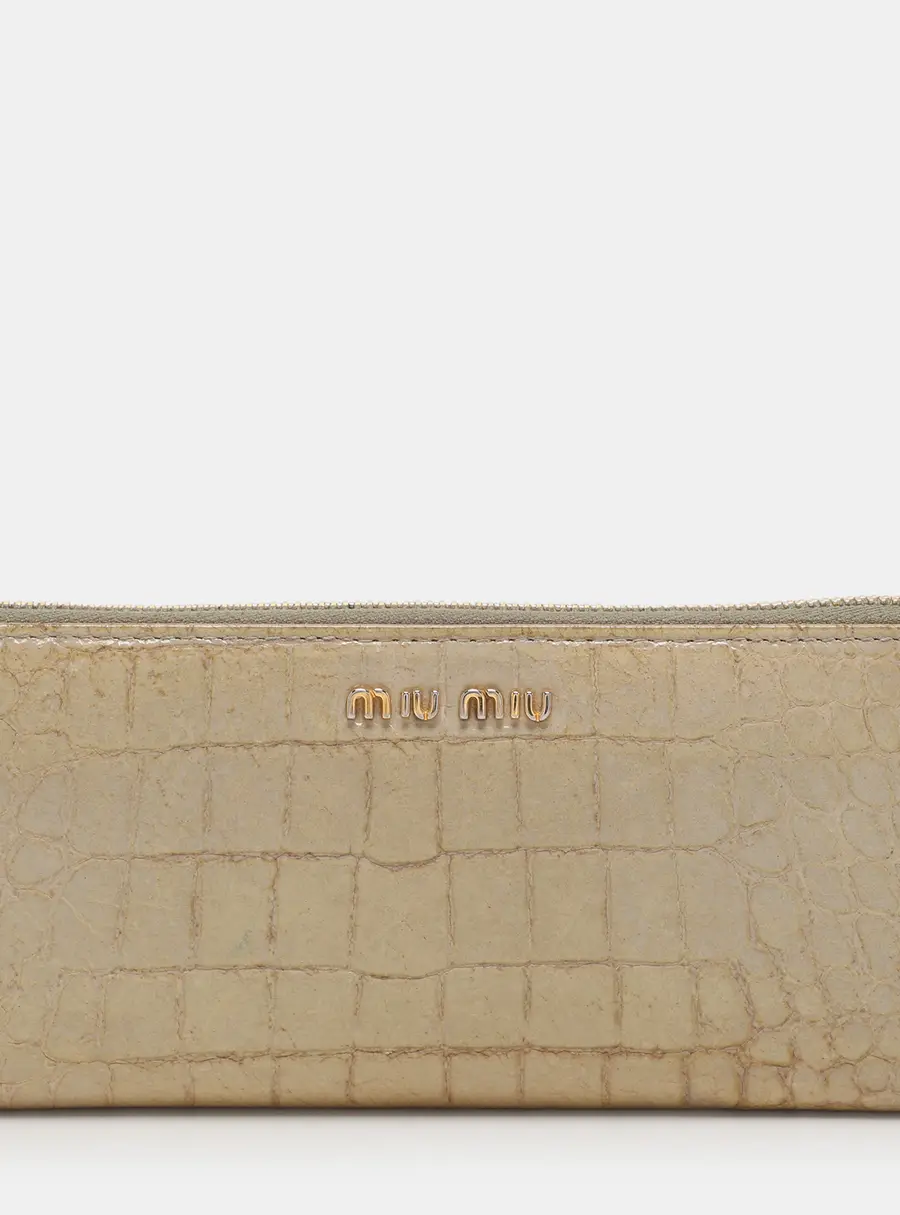 Miu Miu Light Green Croc Embossed Patent Leather Continental Wallet