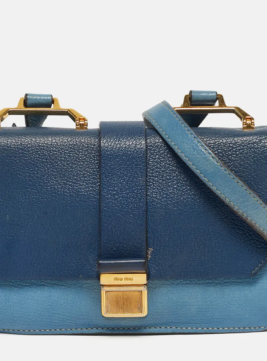 Miu Miu Two Tone Blue Madras Leather Flap Crossbody Bag