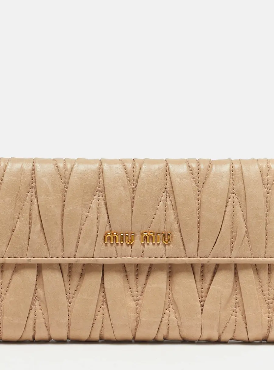 Miu Miu Beige Matelassé Leather Long Continental Wallet