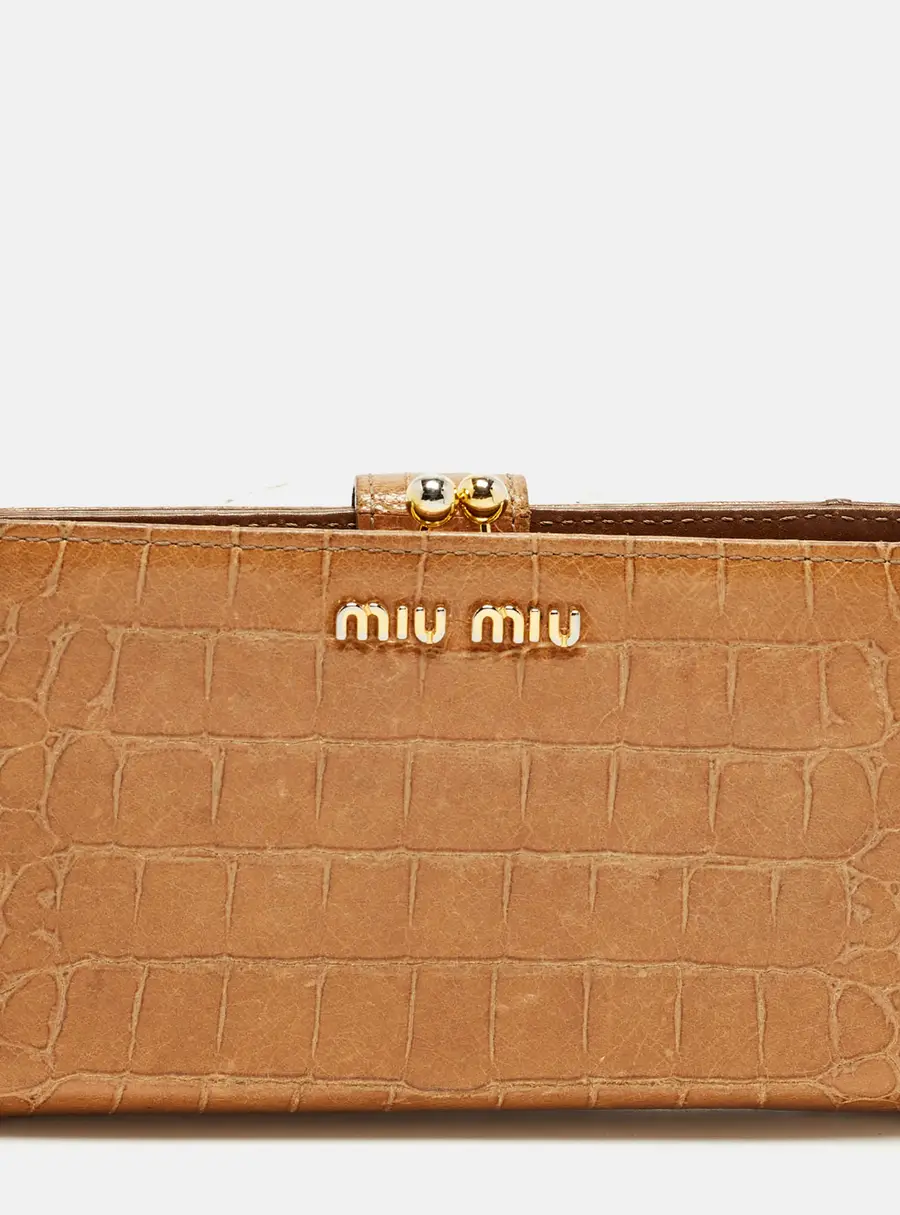 Miu Miu Brown Croc Embossed Leather Compact Wallet