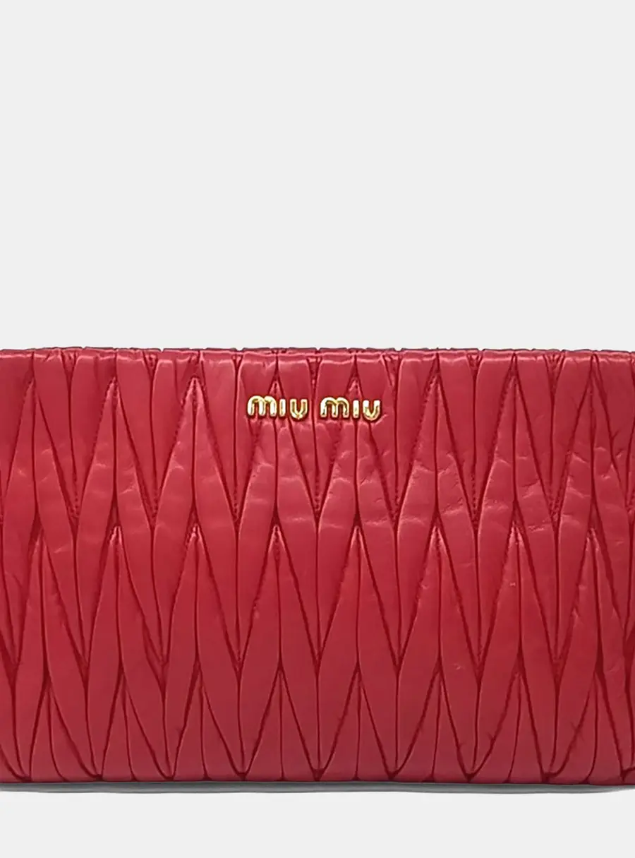Miu Miu Matelasse Small Red Nappa Leather Clutch Bag
