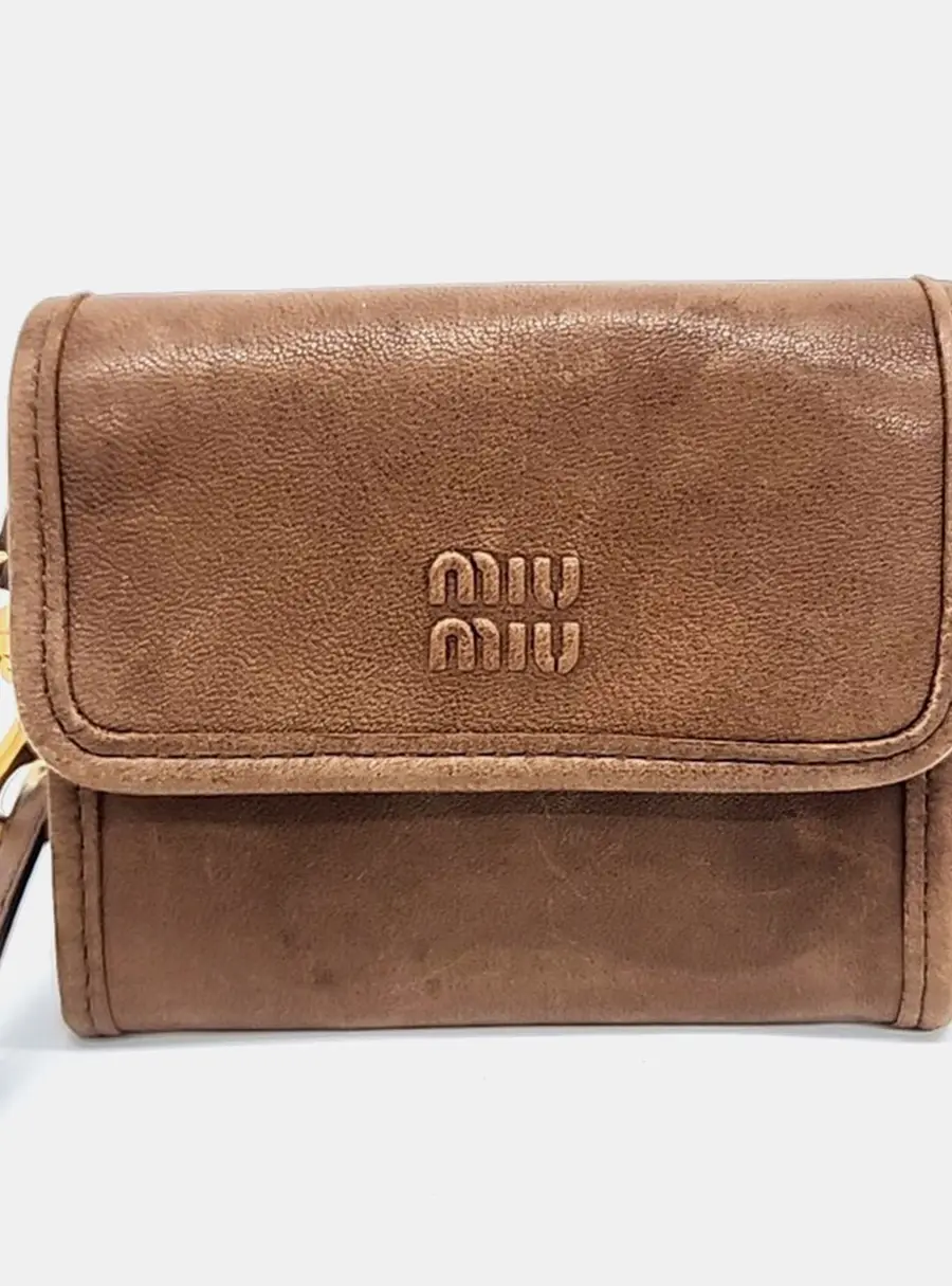 Miu Miu Shoulder Strap Wallet Mini Brown Leather Crossbody Bag