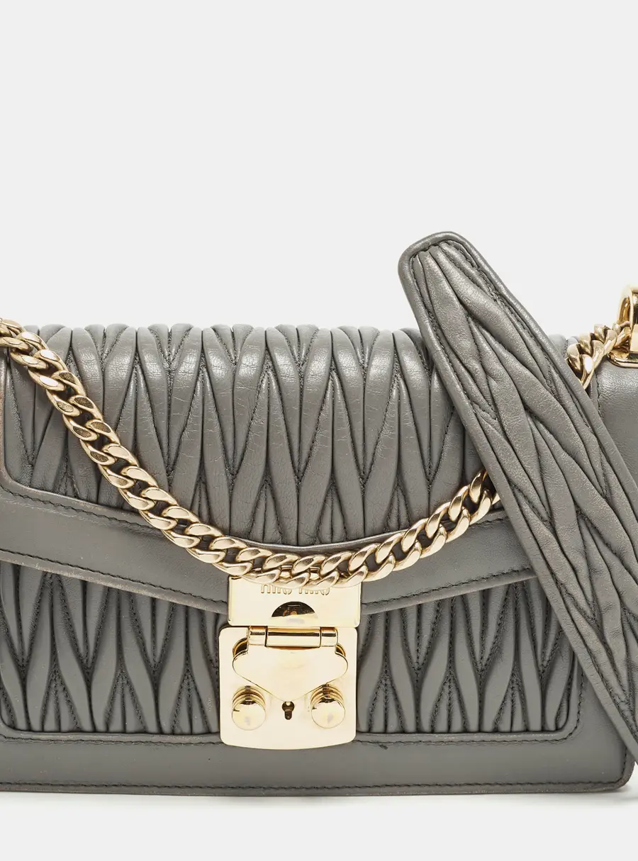 Miu Miu Confidential Grey Matelass&eacute; Leather Shoulder Bag