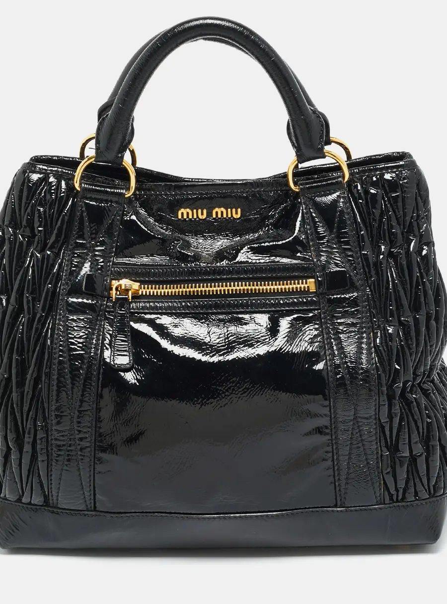 Miu Miu Black Matelass&eacute; Patent Leather Tote
