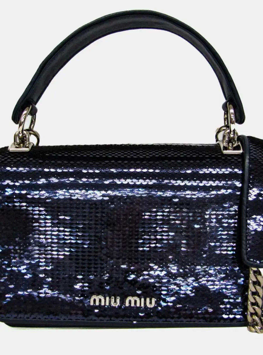 Miu Miu Chain Shoulder Bag Leather Spangles Handbag Shoulder Bag Blue