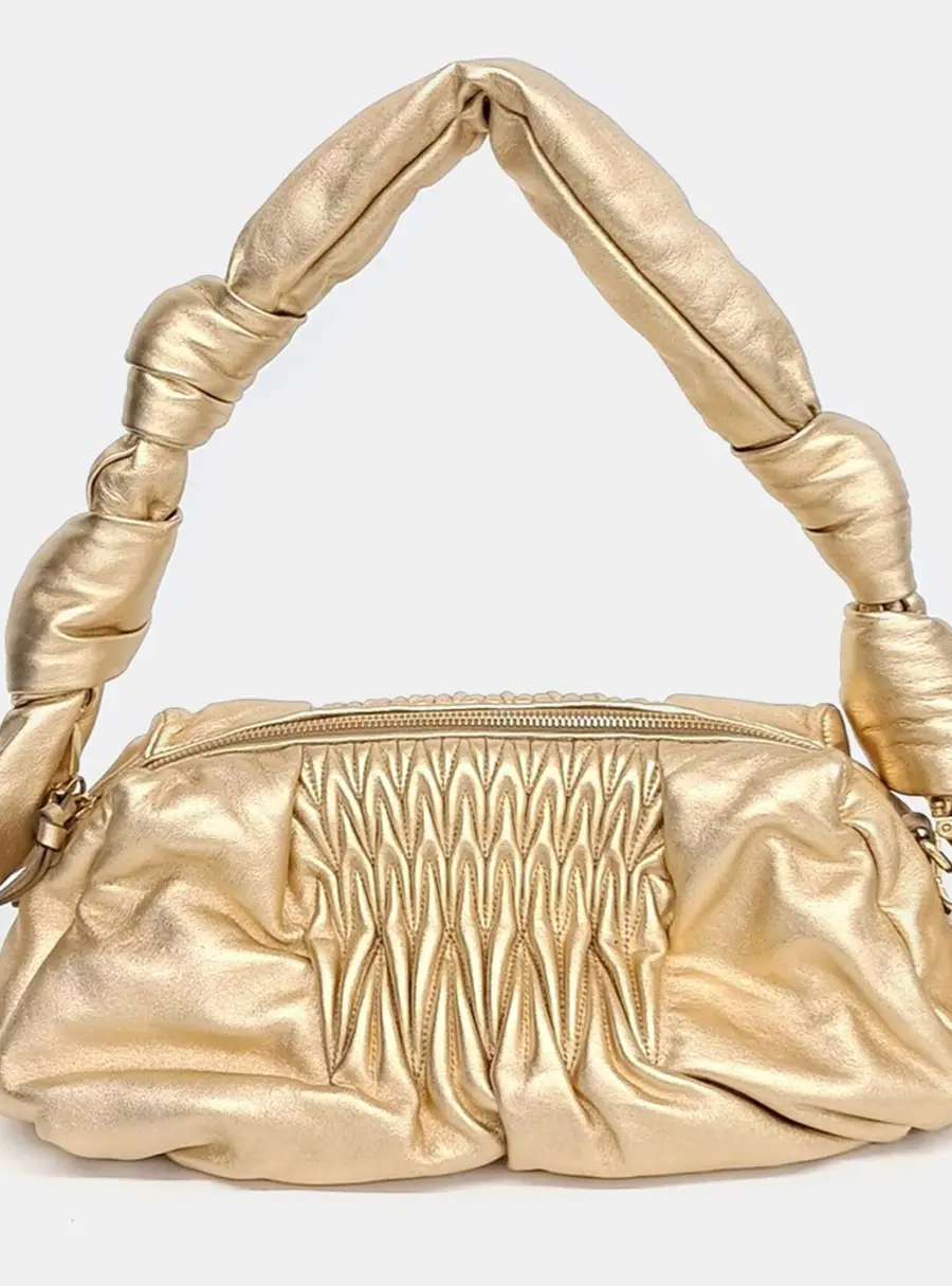 Miu Miu Gold Leather Matrasé shoulder bag